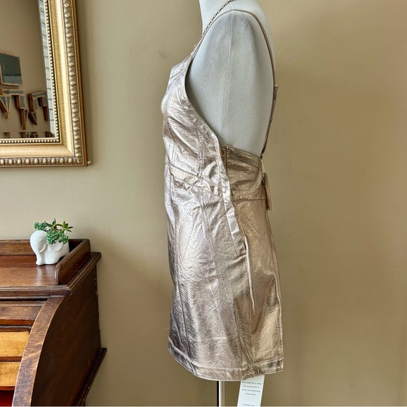 For Love & Lemons Luna Metallic Rose Gold Faux Leather Mini Dress Size S NWT - Picture 7 of 10